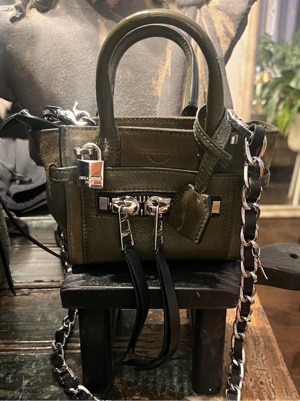 Zadig & Voltaire Olive Green Mini Tote with Chain Strap